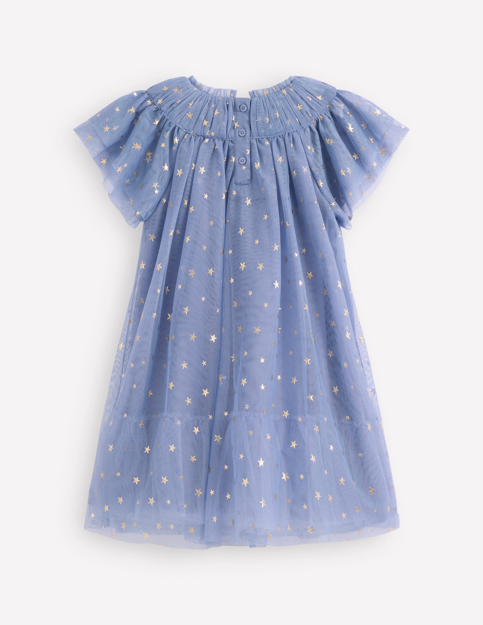 Robe à volants en tulle-Bleu tempête-5
