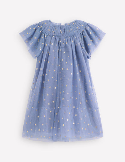 Robe à volants en tulle-Bleu tempête-5