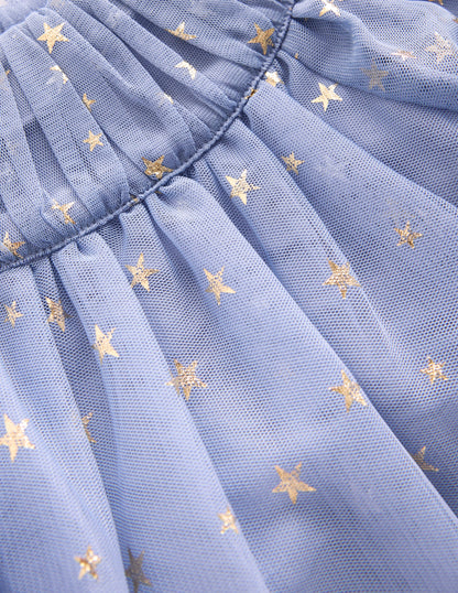 Robe à volants en tulle-Bleu tempête-6