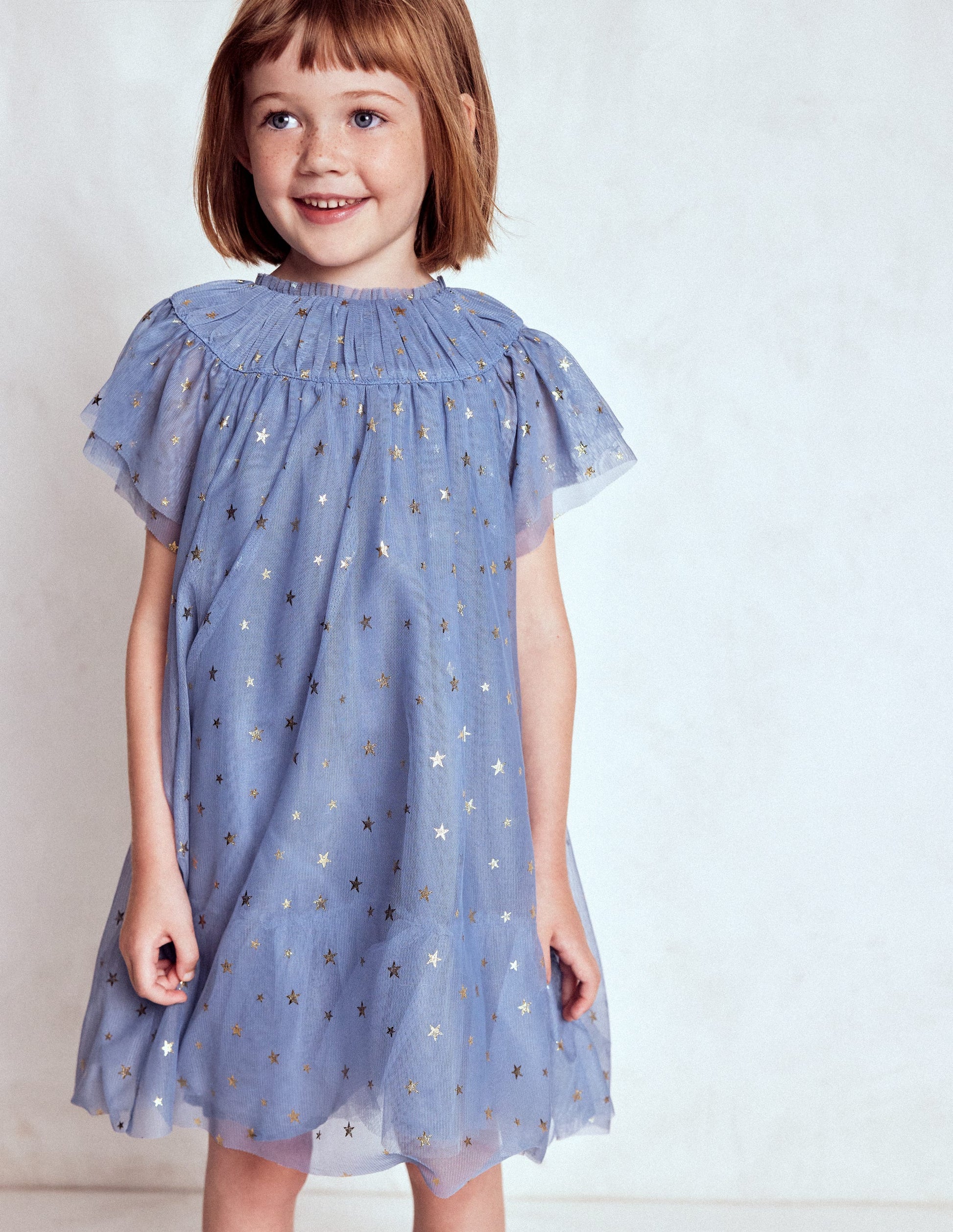 Robe à volants en tulle-Bleu tempête-1