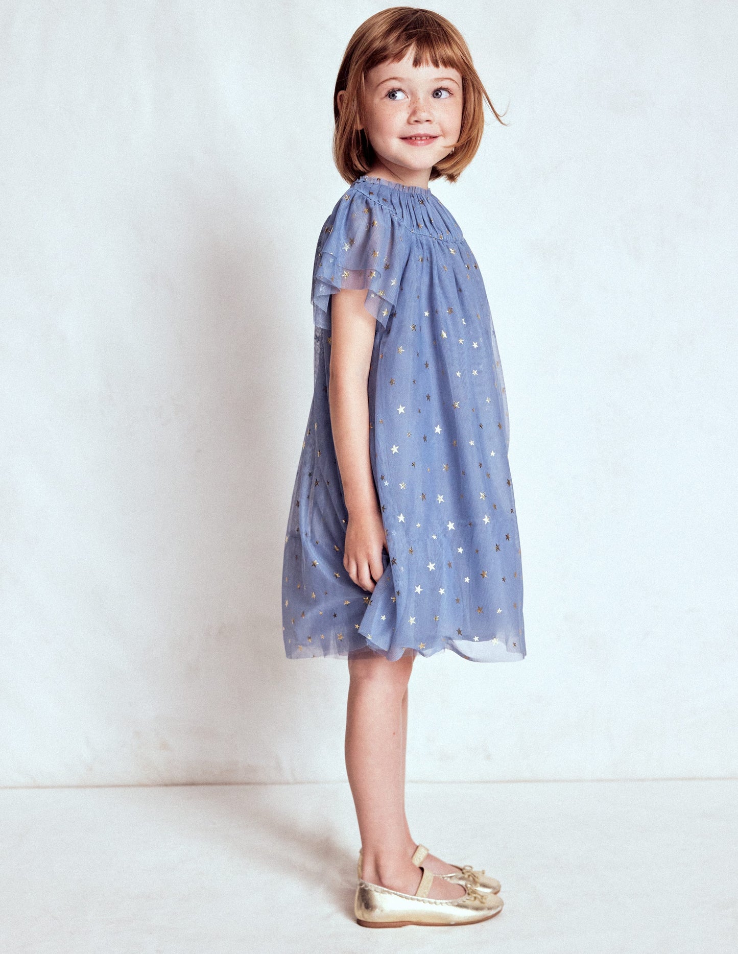 Robe à volants en tulle-Bleu tempête