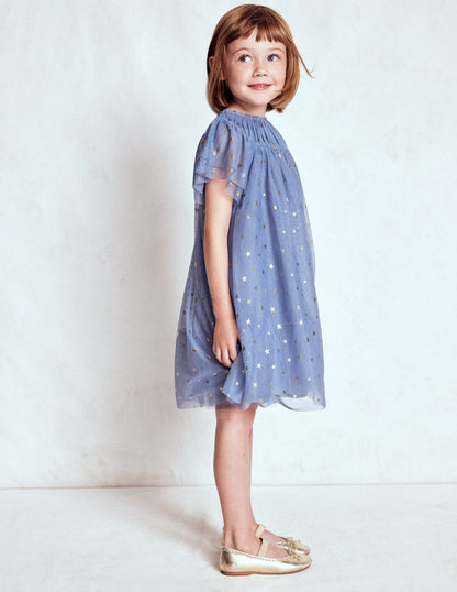 Robe à volants en tulle-Bleu tempête-3