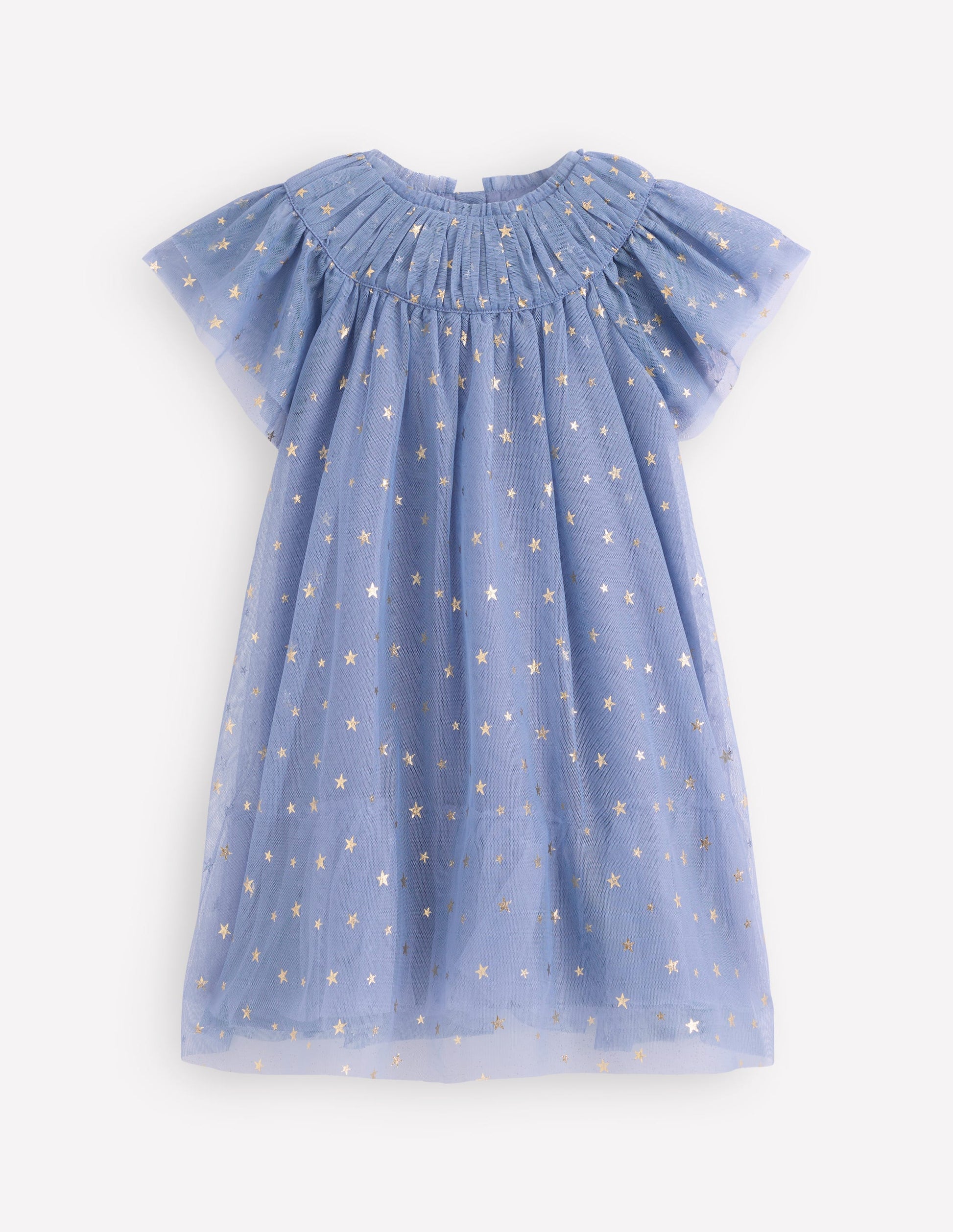 Robe à volants en tulle-Bleu tempête-4