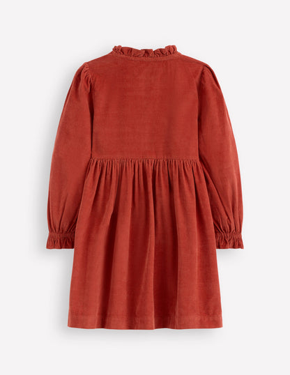 Suki Langärmeliges, gesmoktes Kleid-Kupferrot-2