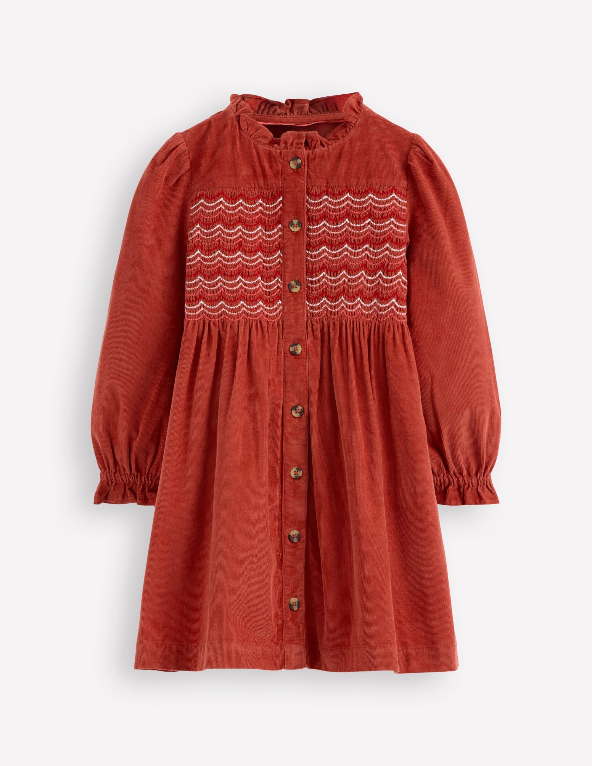 Robe smockée à manches longues Suki en velours côtelé-Cuivre - Image 1