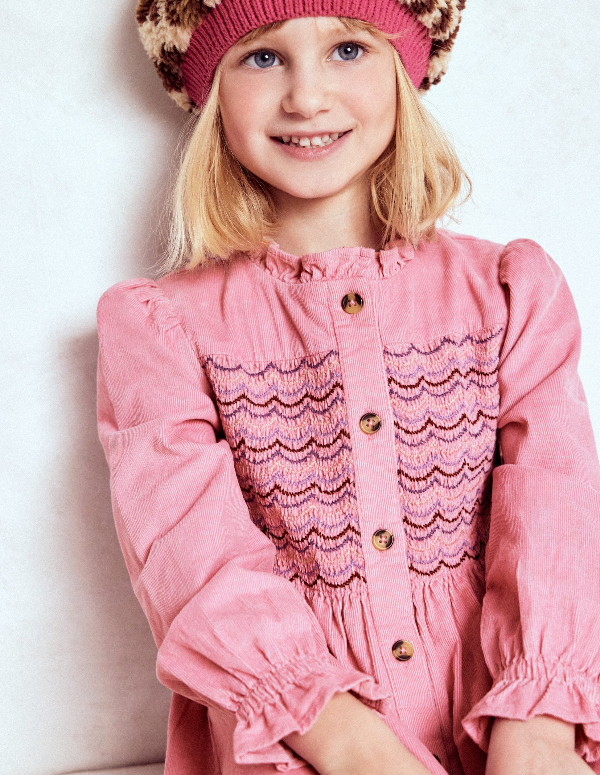 Suki Langärmeliges, gesmoktes Kleid-Kirschblütenrosa-2