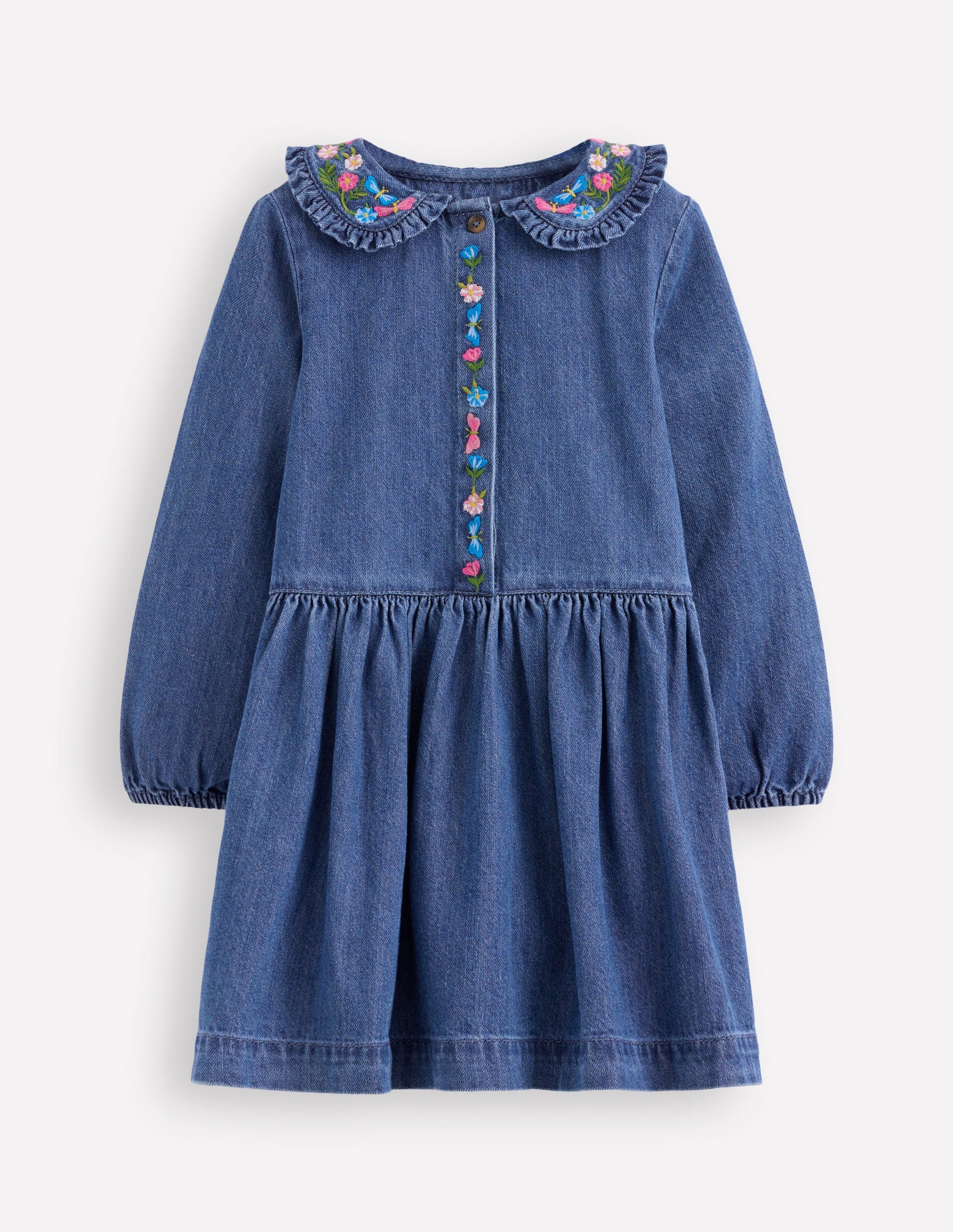 Robe en jean à col brodé-Denim vintage moyen-2