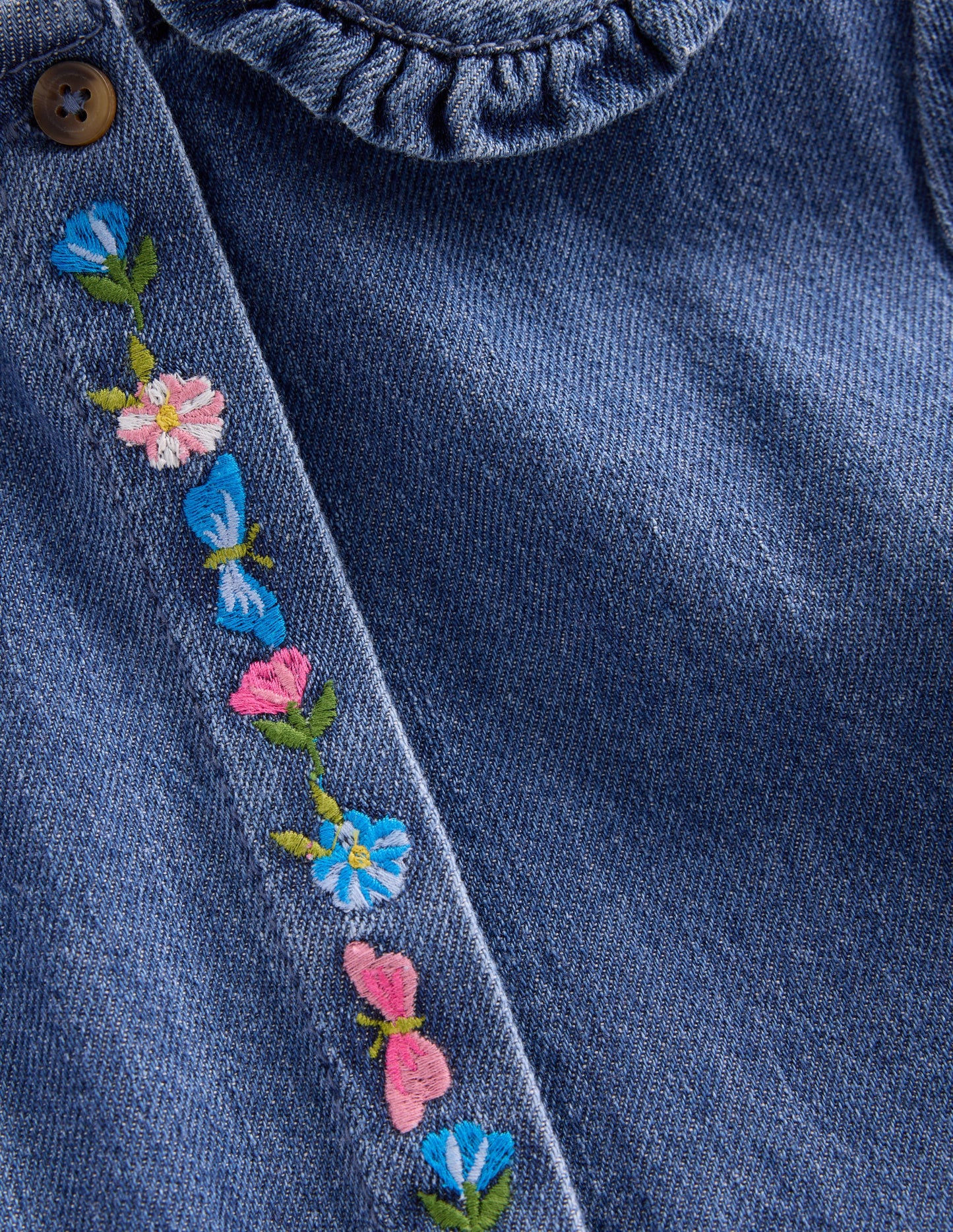 Robe en jean à col brodé-Denim vintage moyen