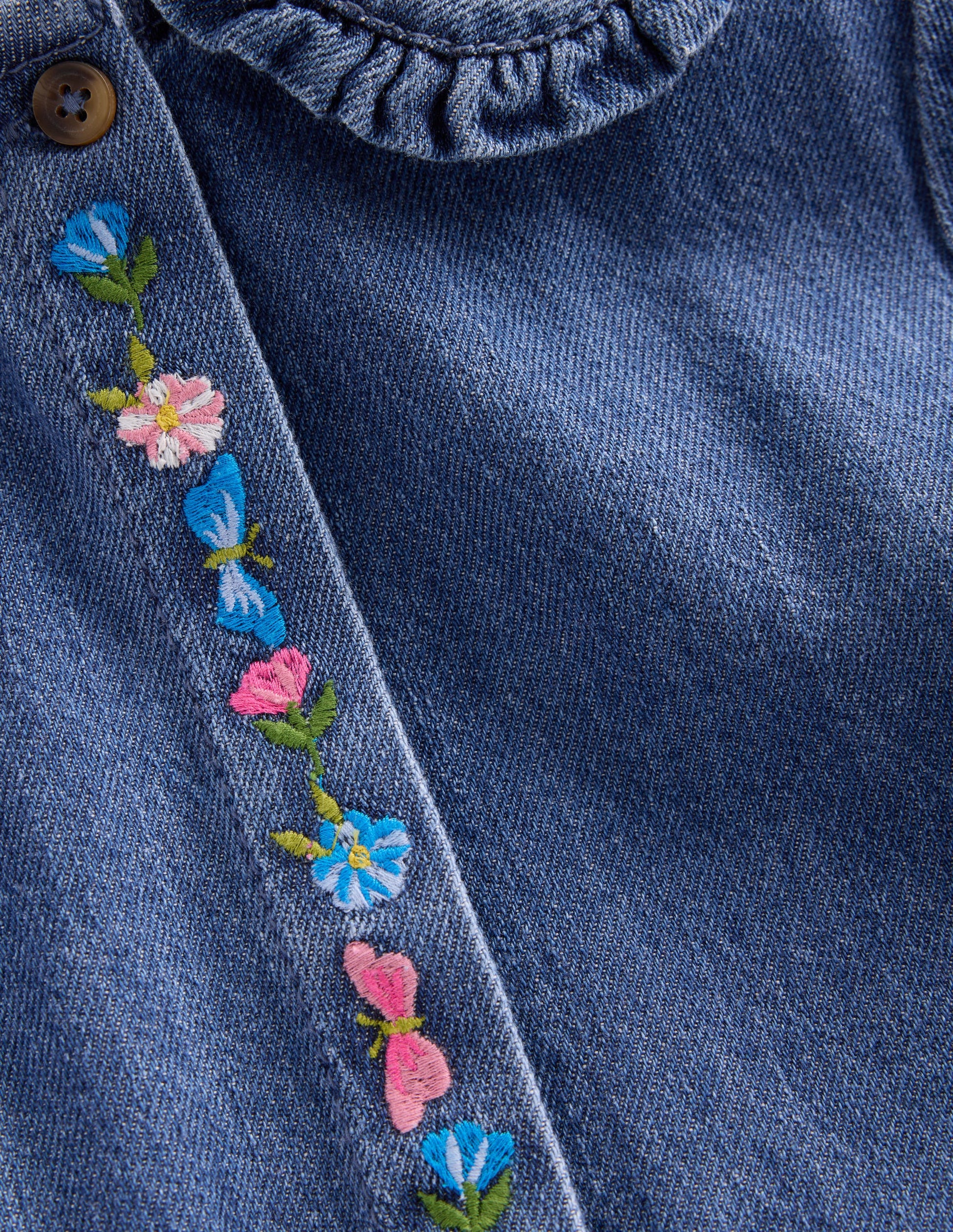 Robe en jean à col brodé-Denim vintage moyen-4