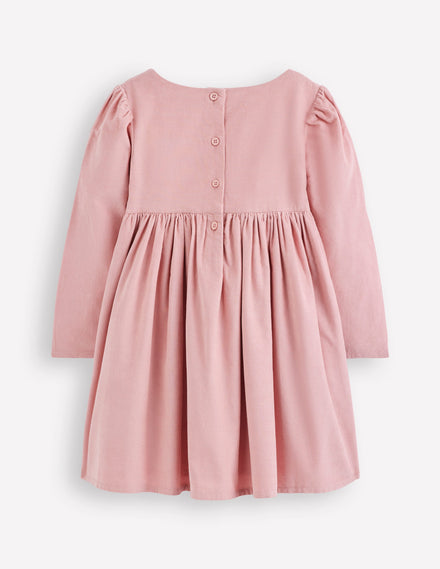 Robe en velours côtelé à appliqués-Fleur rose amande