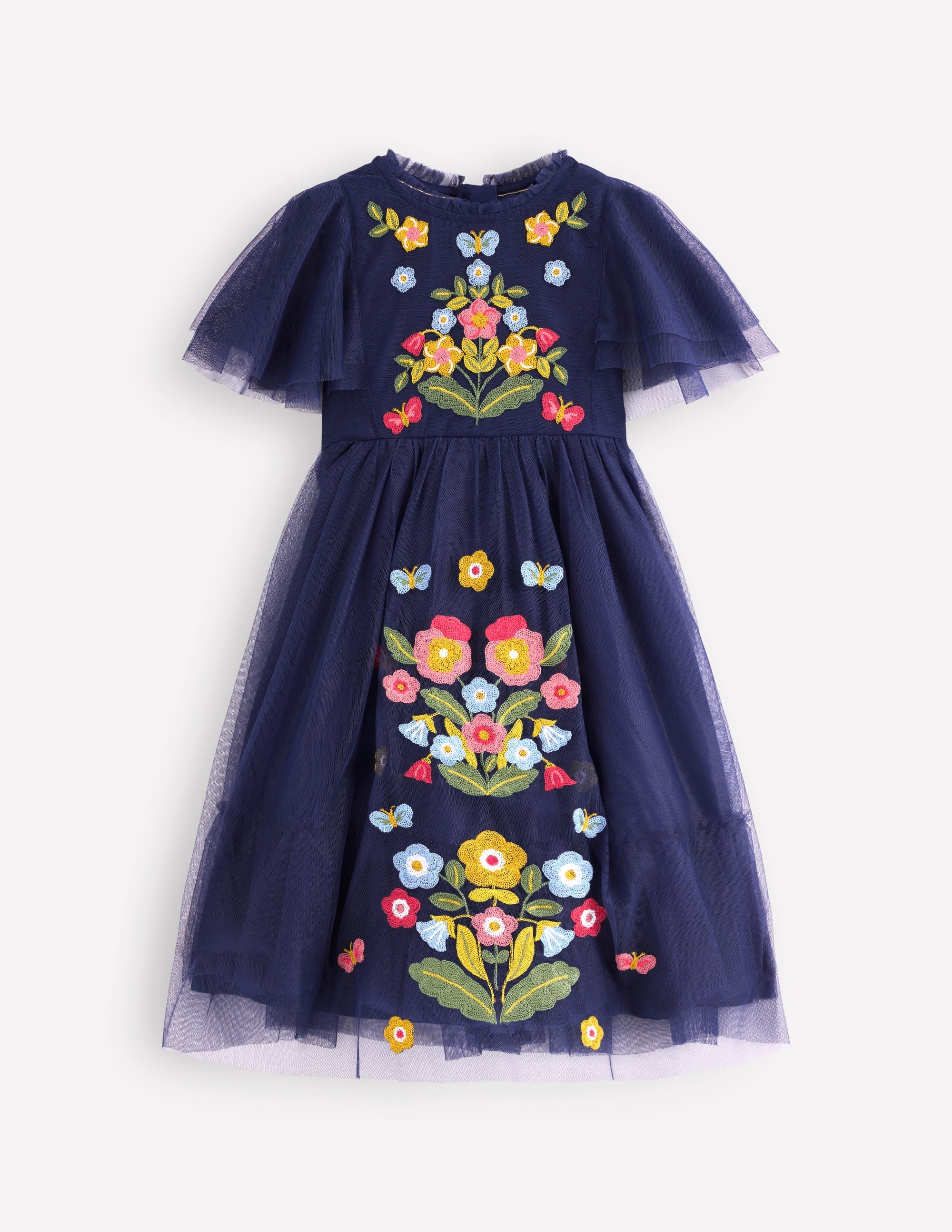 Robe brodée en tulle-Bleu marine universitaire - Image 1
