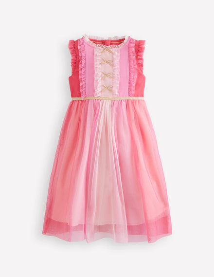 Tüllkleid mit Rüschen-Bahnen-Bunt, Blockfarben