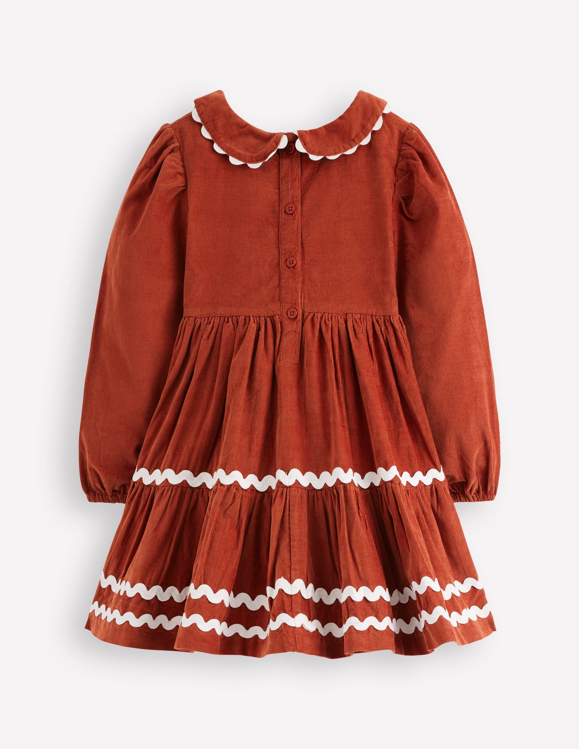 Cordkleid mit Zackenlitze-Kastanienbraun-3
