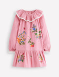 Lace Trim Woven Dress-Rose Pink Fairies