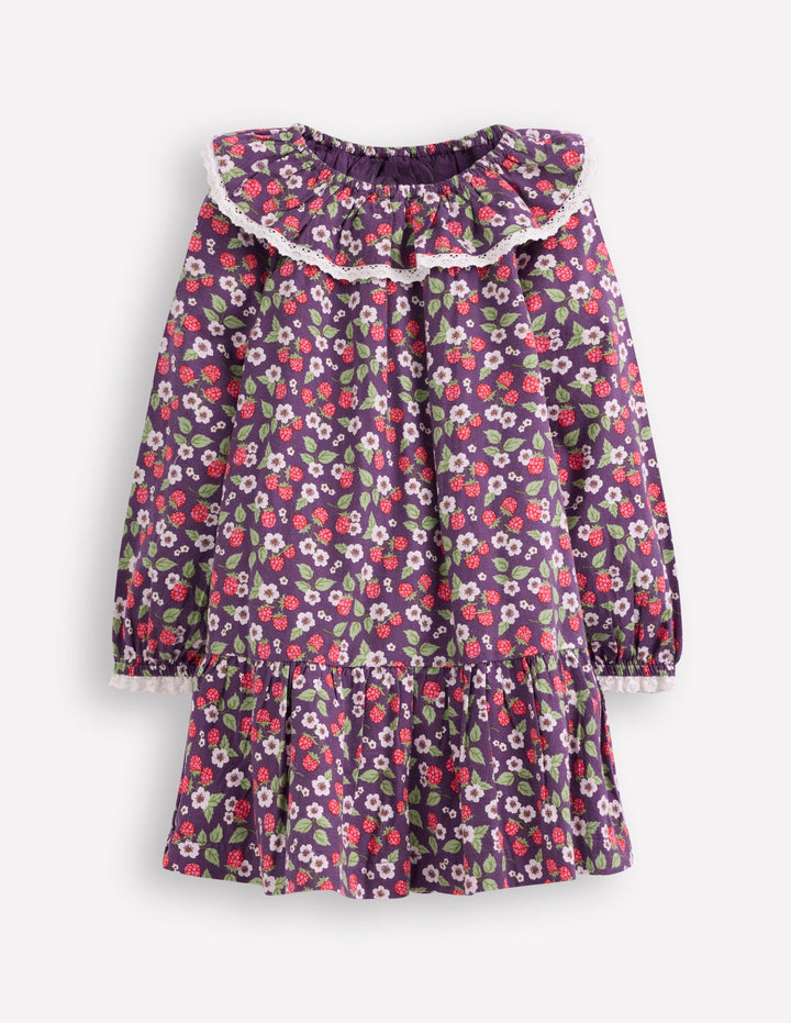 Gewebtes Kleid mit Spitzenbesatz-Violett Vintage-Beere