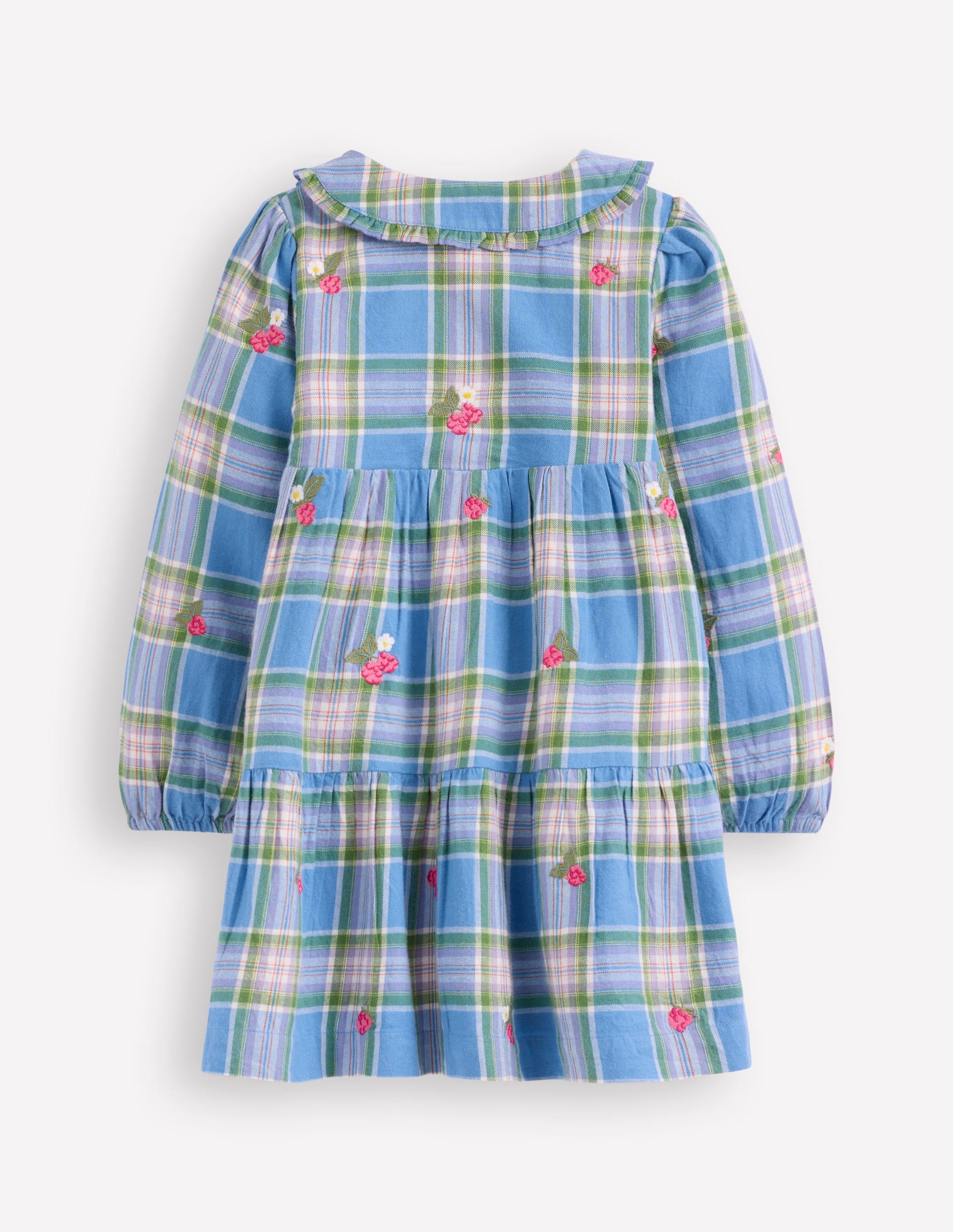 Robe tissée à col Minna-Carreaux bleu plume de paon-2