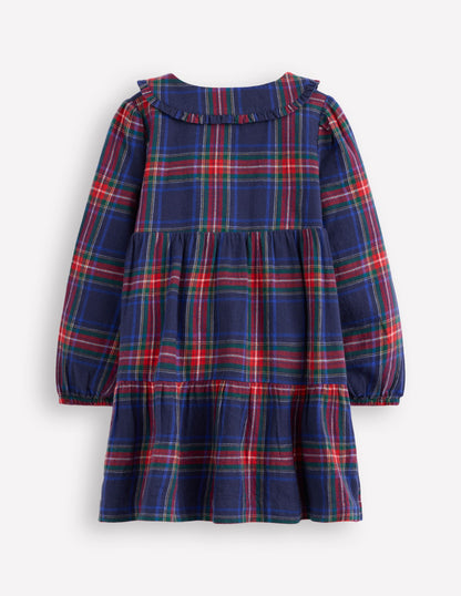 Robe tissée à col Minna-Carreaux bleu marine foncé-3