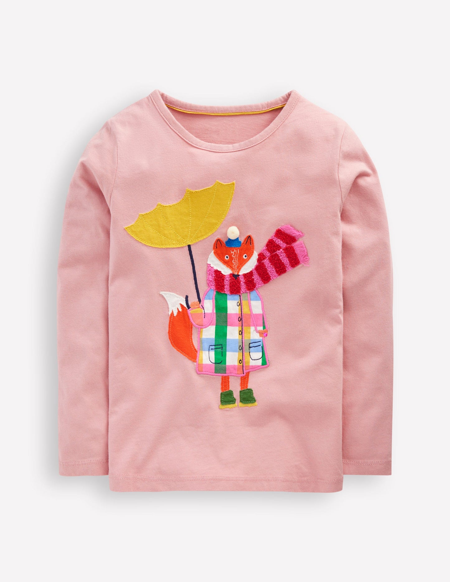 T-shirt manches longues à appliqué-Renard mauvais temps rose vintage