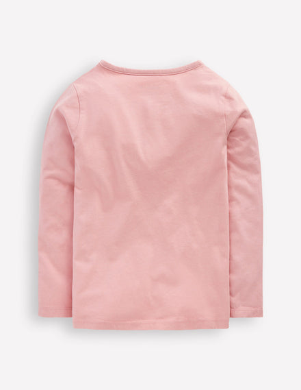 T-shirt manches longues à appliqué-Renard mauvais temps rose vintage