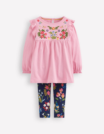 Ensemble avec tunique brodée-Rose formica-1