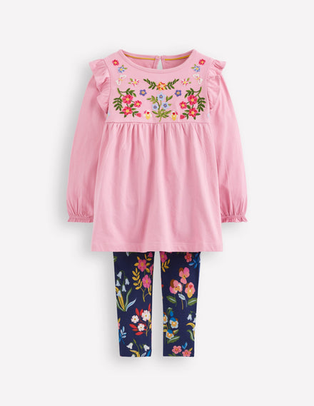 Ensemble avec tunique brodée-Rose formica
