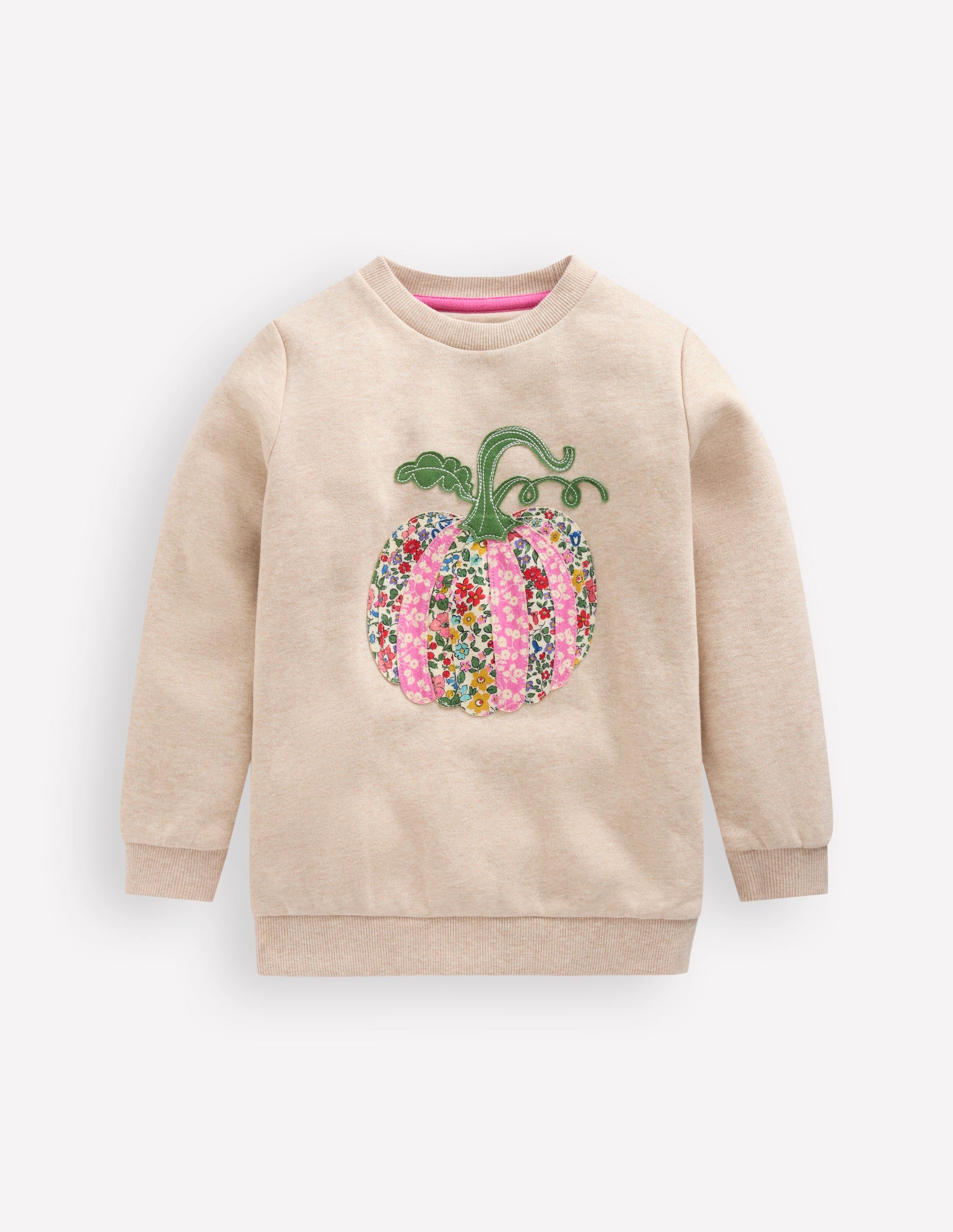 Sweatshirt mit Applikation-Haferbeige meliert Kürbis-1