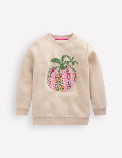 Sweatshirt mit Applikation-Haferbeige meliert Kürbis-1