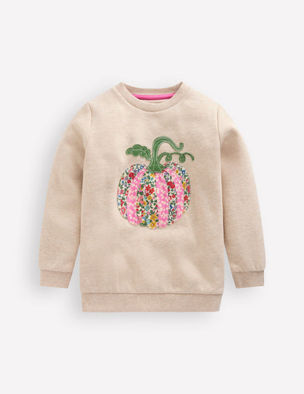Sweatshirt mit Applikation-Haferbeige meliert Kürbis