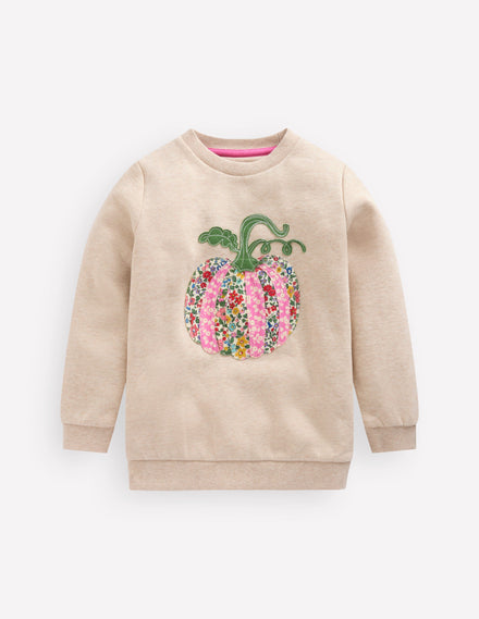 Sweat à appliqué-Citrouille avoine chiné