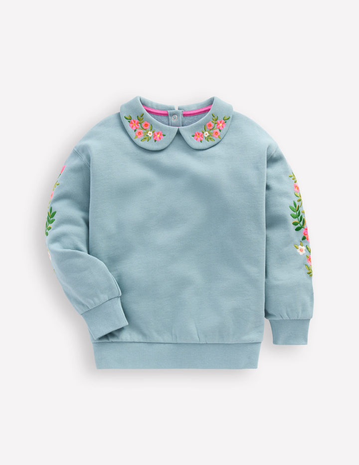 Besticktes Sweatshirt-Gletscherblau Stickerei
