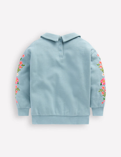 Besticktes Sweatshirt-Gletscherblau Stickerei-2