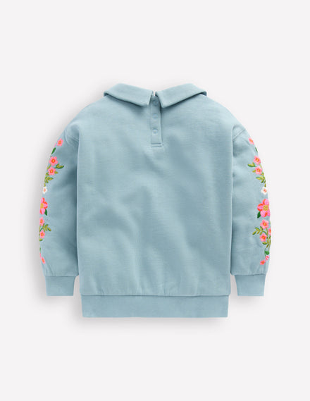 Besticktes Sweatshirt-Gletscherblau Stickerei