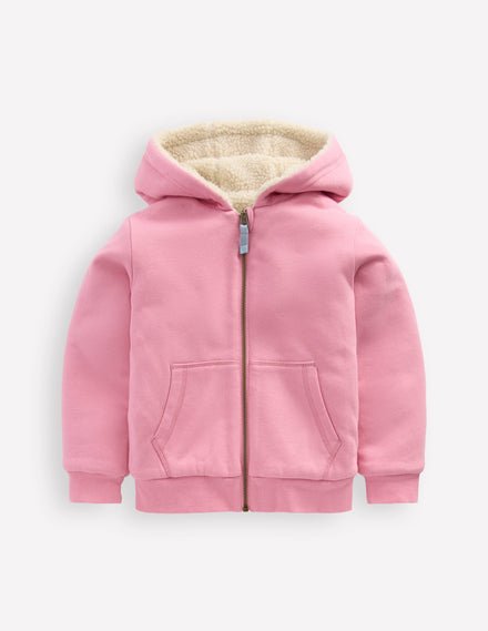 Sweat à capuche réversible en borg-Mauve vintage/bleu martin-pêcheur