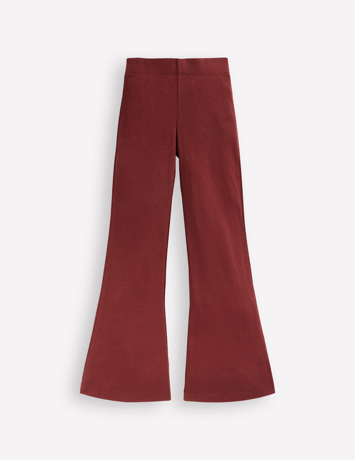 Gerippte Leggings mit Schlag-Kastanie