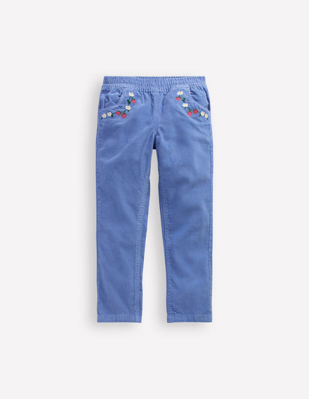 Pantalon à enfiler en velours côtelé-Bleu marée