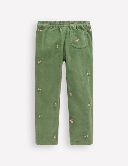 Cordhose zum Hineinschlüpfen-Brokkoligrün Stickerei