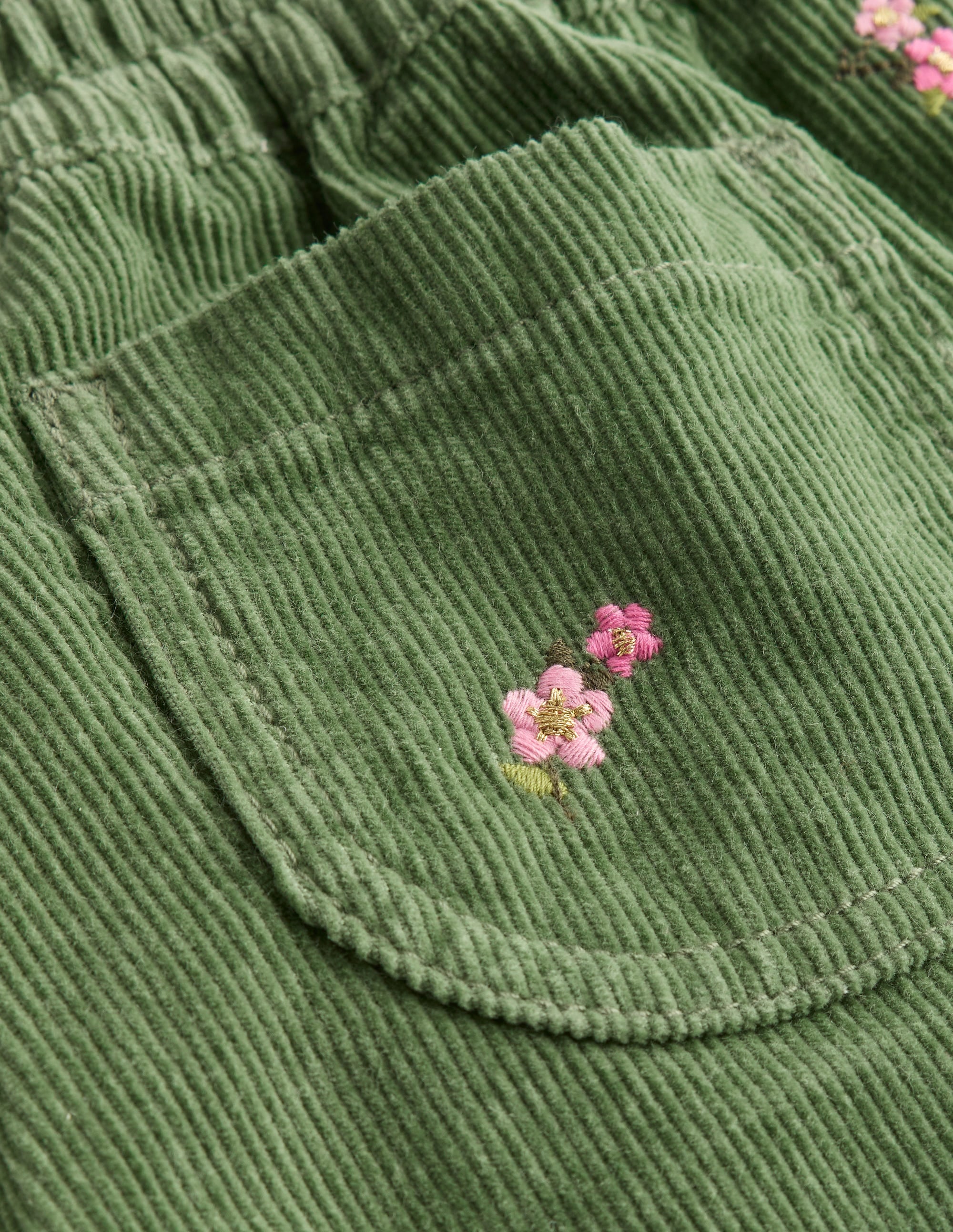 Pantalon à enfiler en velours côtelé-Brocoli vert brodé - Image 3