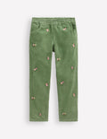Pantalon à enfiler en velours côtelé-Brocoli vert brodé