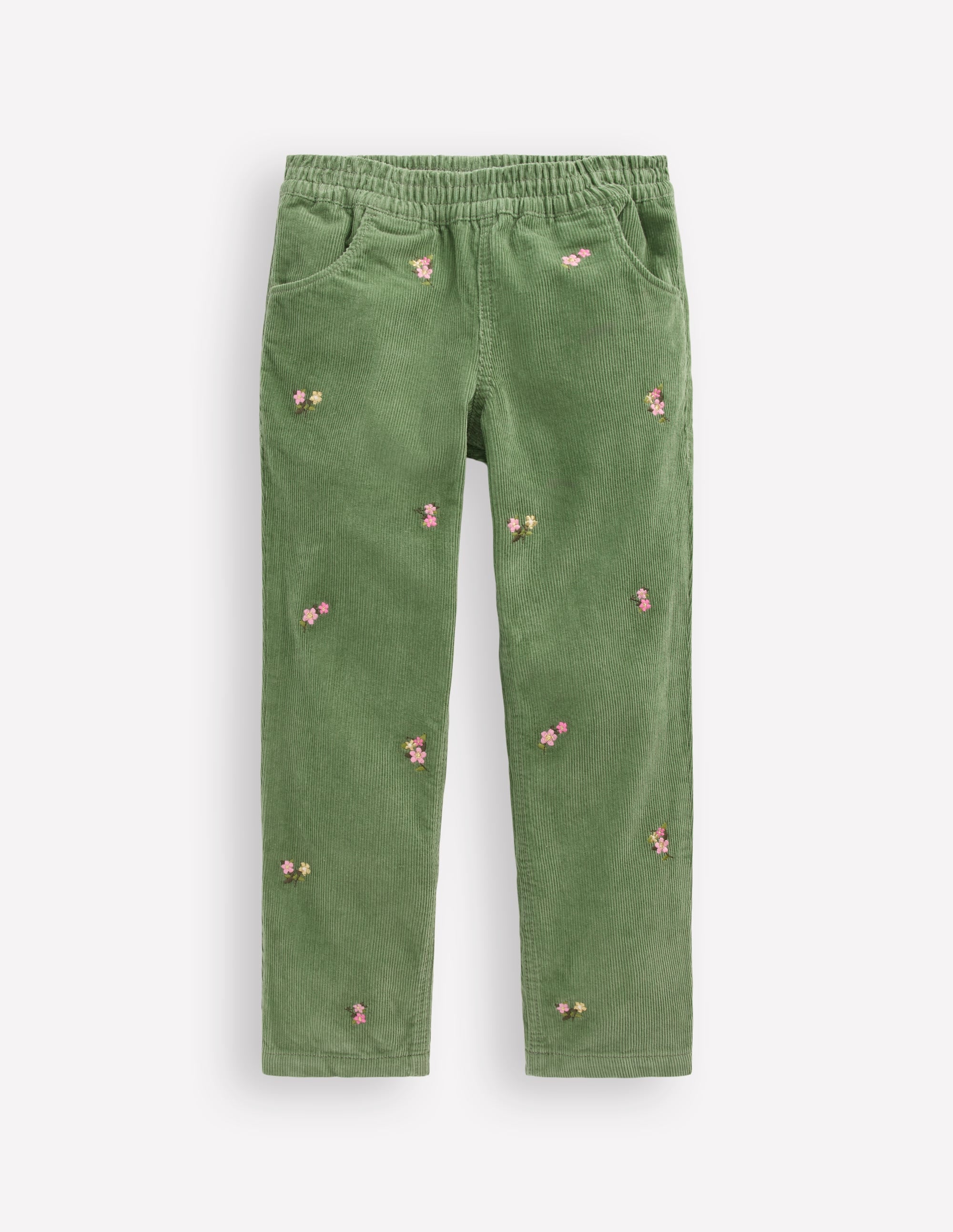Pantalon à enfiler en velours côtelé-Brocoli vert brodé - Image 1