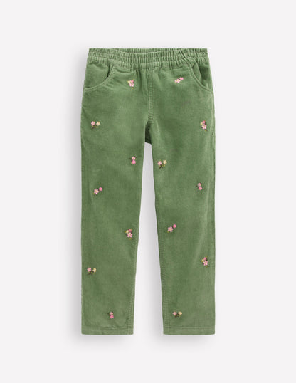 Cordhose zum Hineinschlüpfen-Brokkoligrün Stickerei-1