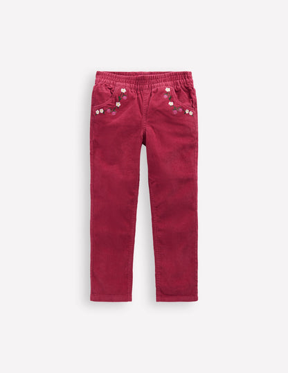 Pantalon à enfiler en velours côtelé-Bourgeon rouge-1