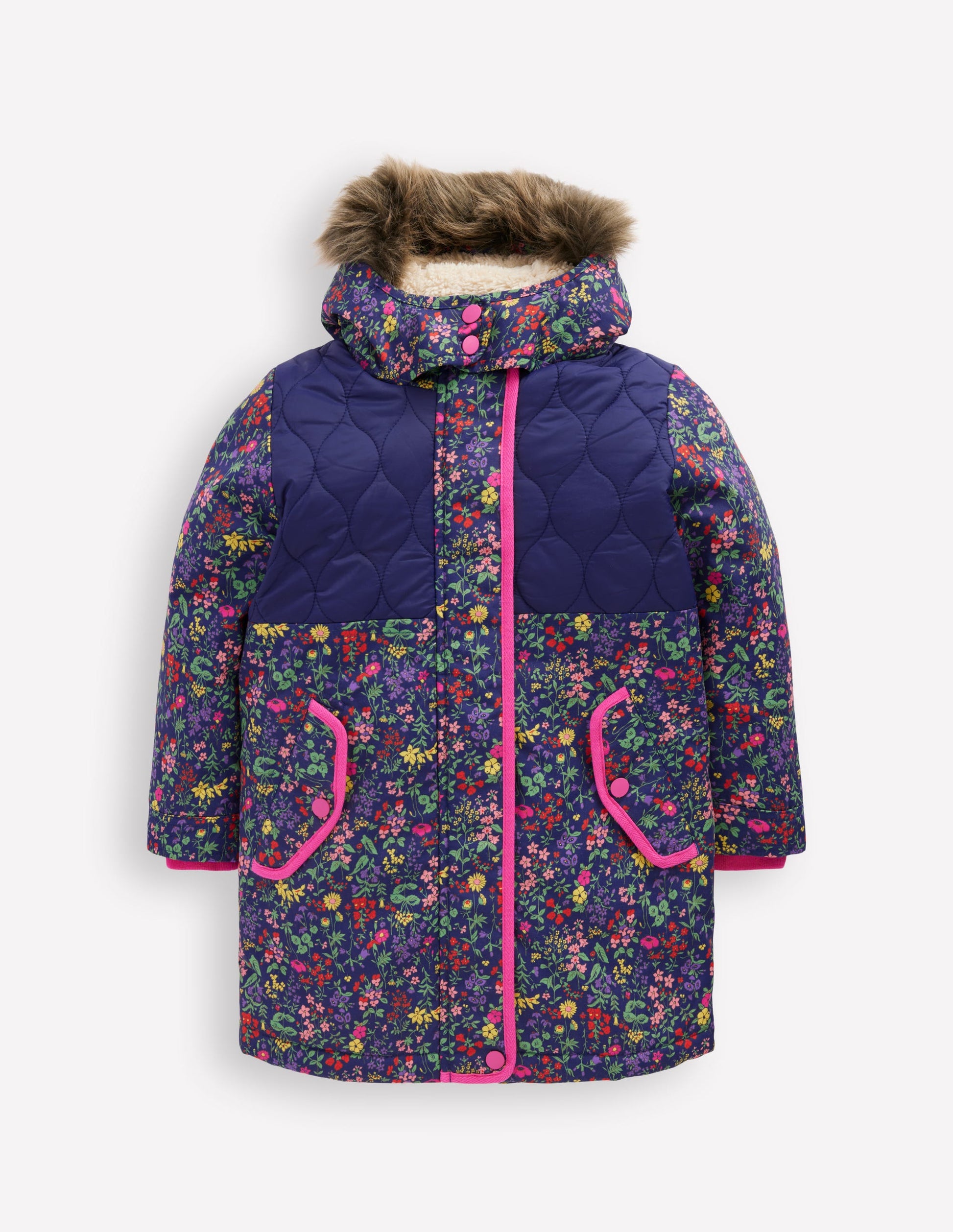 Joni Gesteppter Parka-Blau Blumenwiese-2