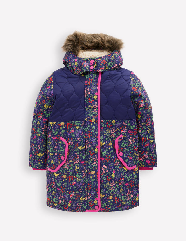 Joni Gesteppter Parka-Blau Blumenwiese