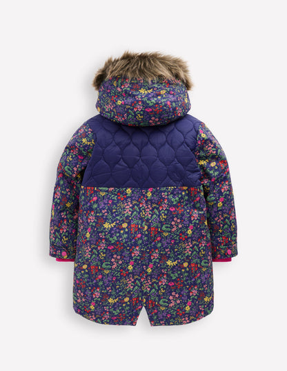 Joni Gesteppter Parka-Blau Blumenwiese-3