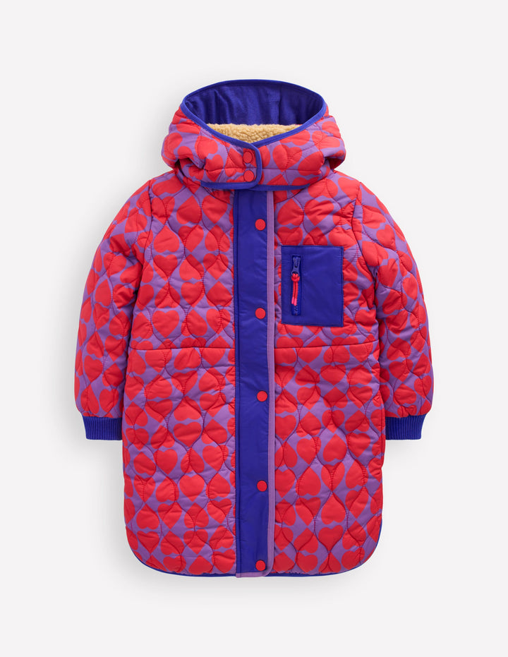 Cosy Longline Coat-Purple Heart Print