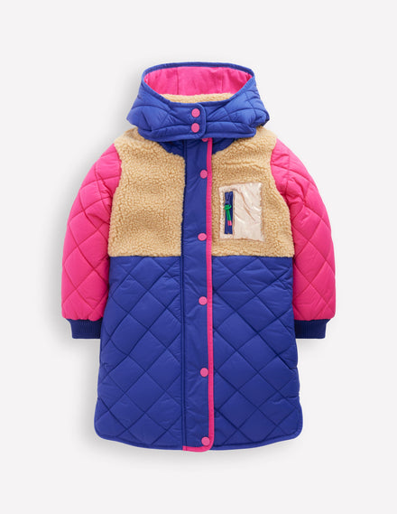 Manteau long cosy-Colourblock léopard