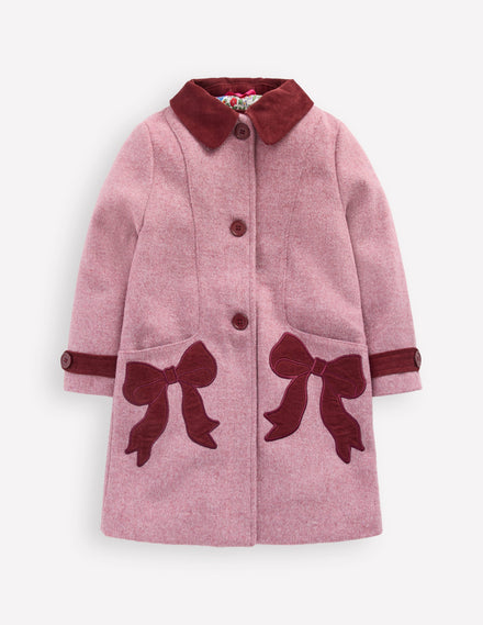 Mantel aus Wollmischung-Rosa Schleier Schleifen