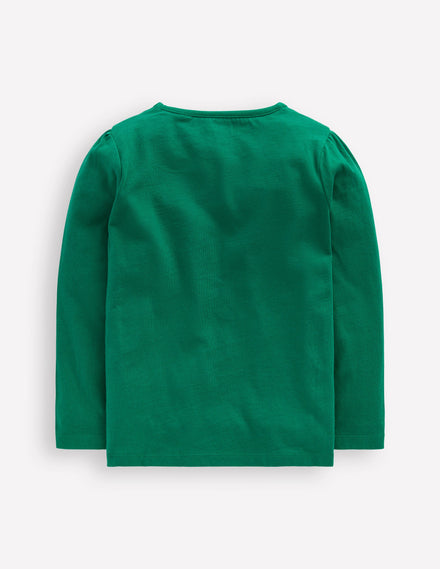 T-Shirt mit Puffärmeln und Applikation-Grün Eule