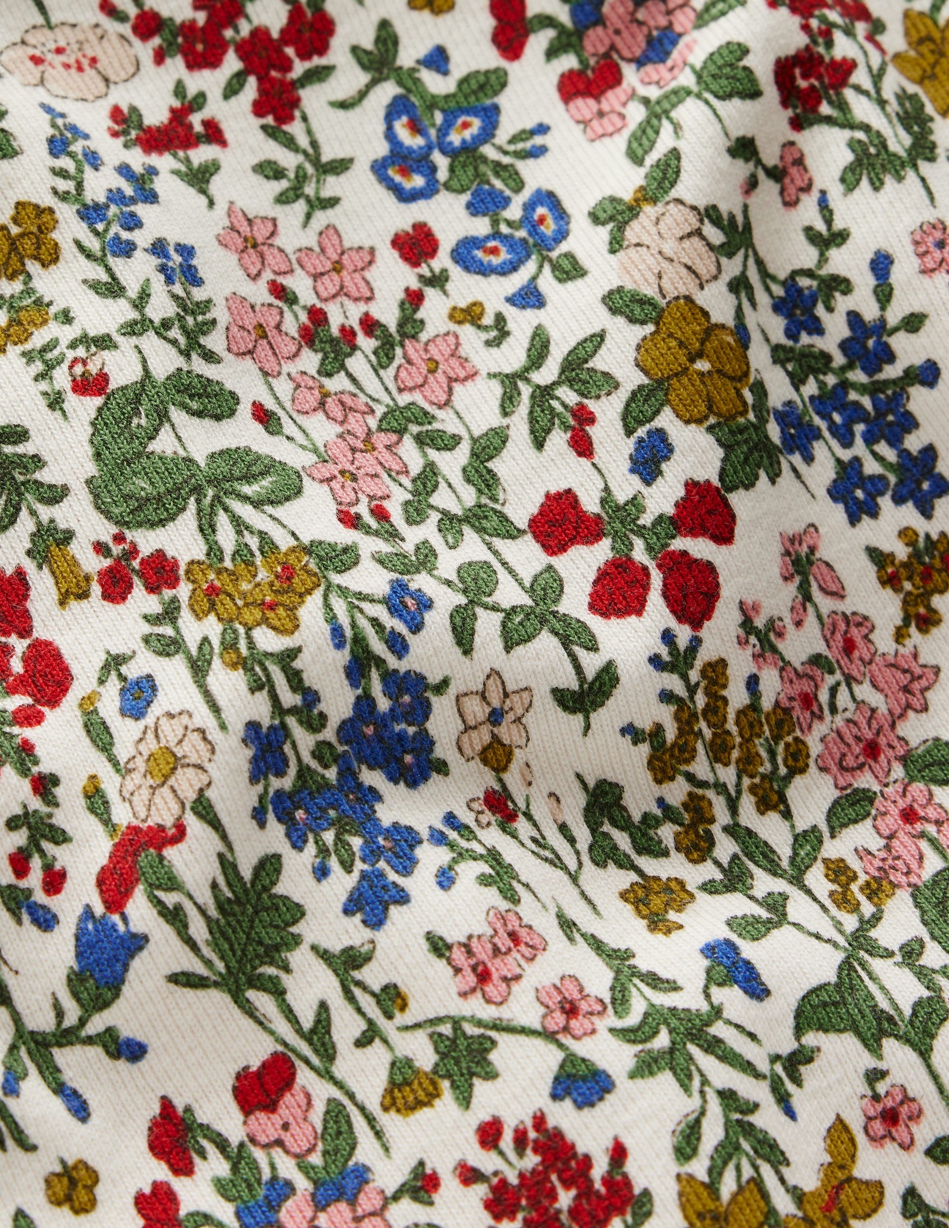 Eng anliegender, langer Schlafanzug-Sanftes Naturweiß Blumenmuster-3