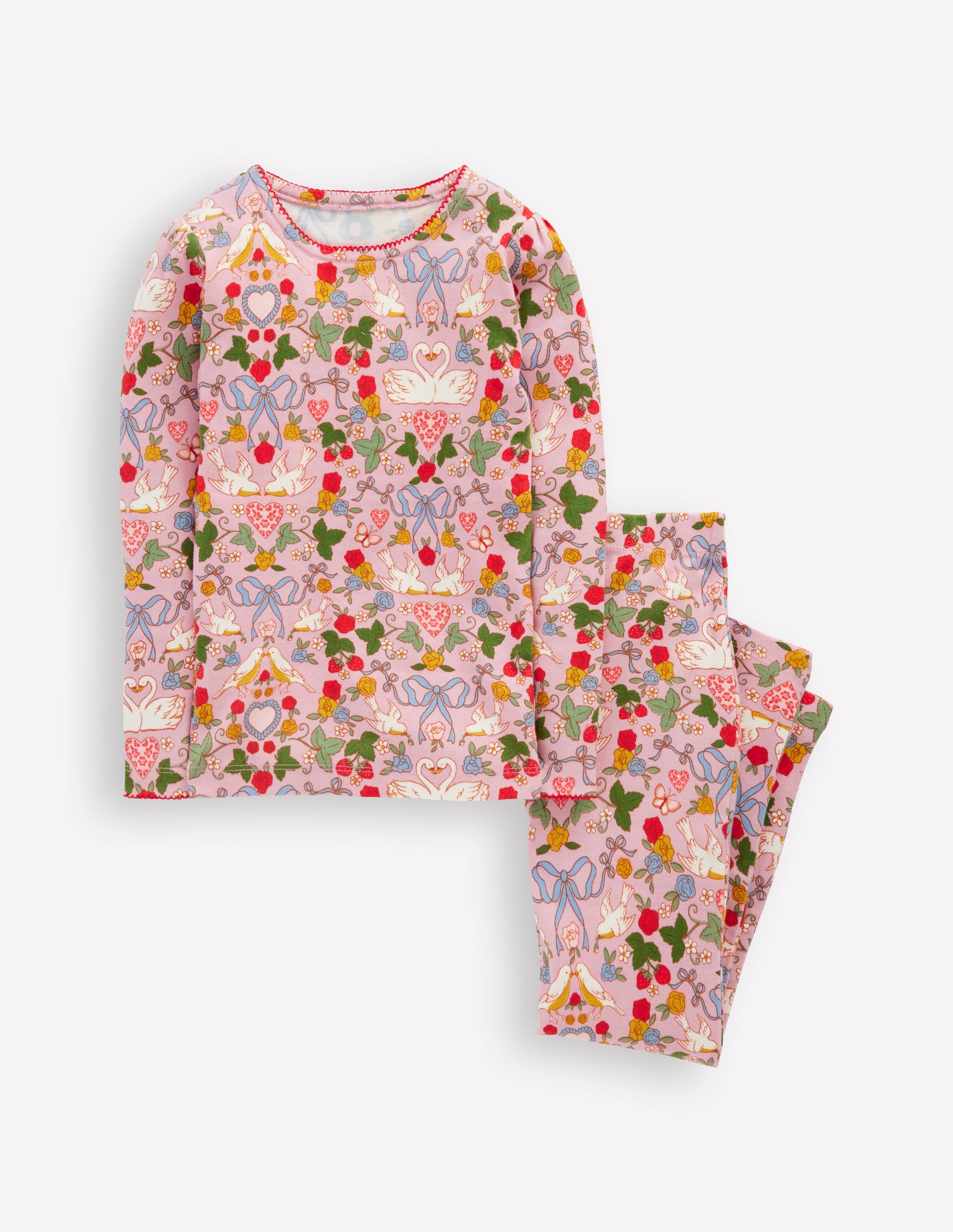 Eng anliegender, langer Schlafanzug-Rosa Schwan-1